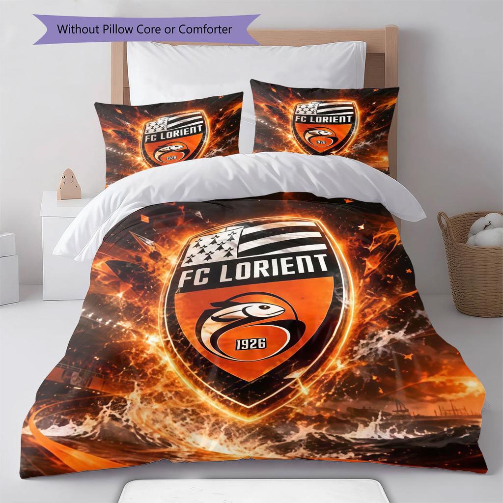FC Lorient Bettwäsche Steppdecke Set Bettbezug Kissenbezug Heimdekoration Geburtstagsgeschenk (1 Bettbezug + 2 Kissenbezüge, ohne Füllung)