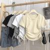 2025 Summer Korean Style Women's Slimming Drawstring Waist T-Shirt