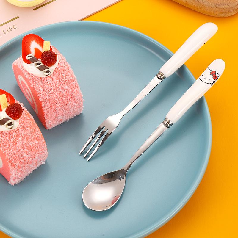 Charming Cartoon Stainless Steel Spoon & Fork Set for Kids - Perfect for Coffee, Rice, Dessert, and Fruit.