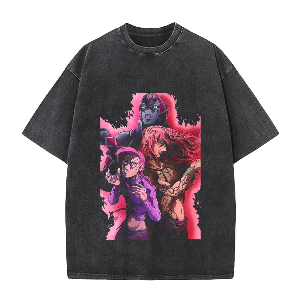 Hot Anime JoJo's Bizarre Adventure Diavolo Graphic Tee Men Women Clothing Washed Cotton Tshirt Casual T-shirt Harajuku T Shirt