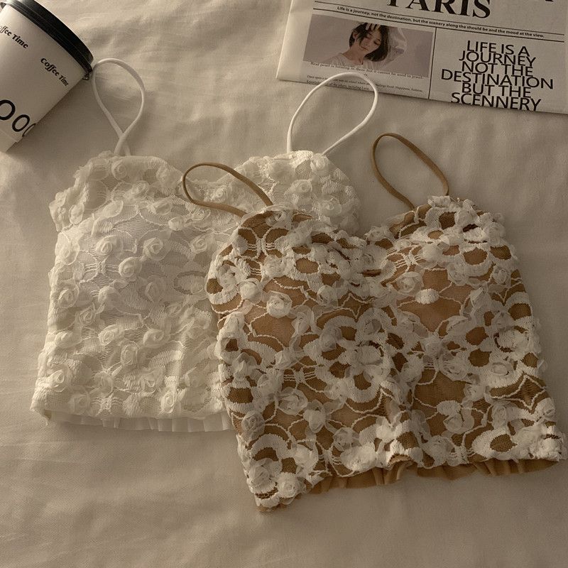 Design Sense Thin Lace Camisole Small Vest For Women Integrated Chest Pad Hot Girl Outer Wear Beautiful Back Short Bandeau Top