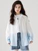 Girls' Trendy Gradient Long-Sleeve Cotton Shirt - Spring/Summer 2025, Medium/Large, Lapel Cardigan, Parent-Child Matching.
