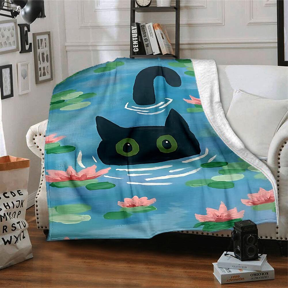 1pc Cat Pond Lightweight Flannel Blanket, Comfortable and Warm Blanket, for Office and Camping Sofa Bed, Livingroom014