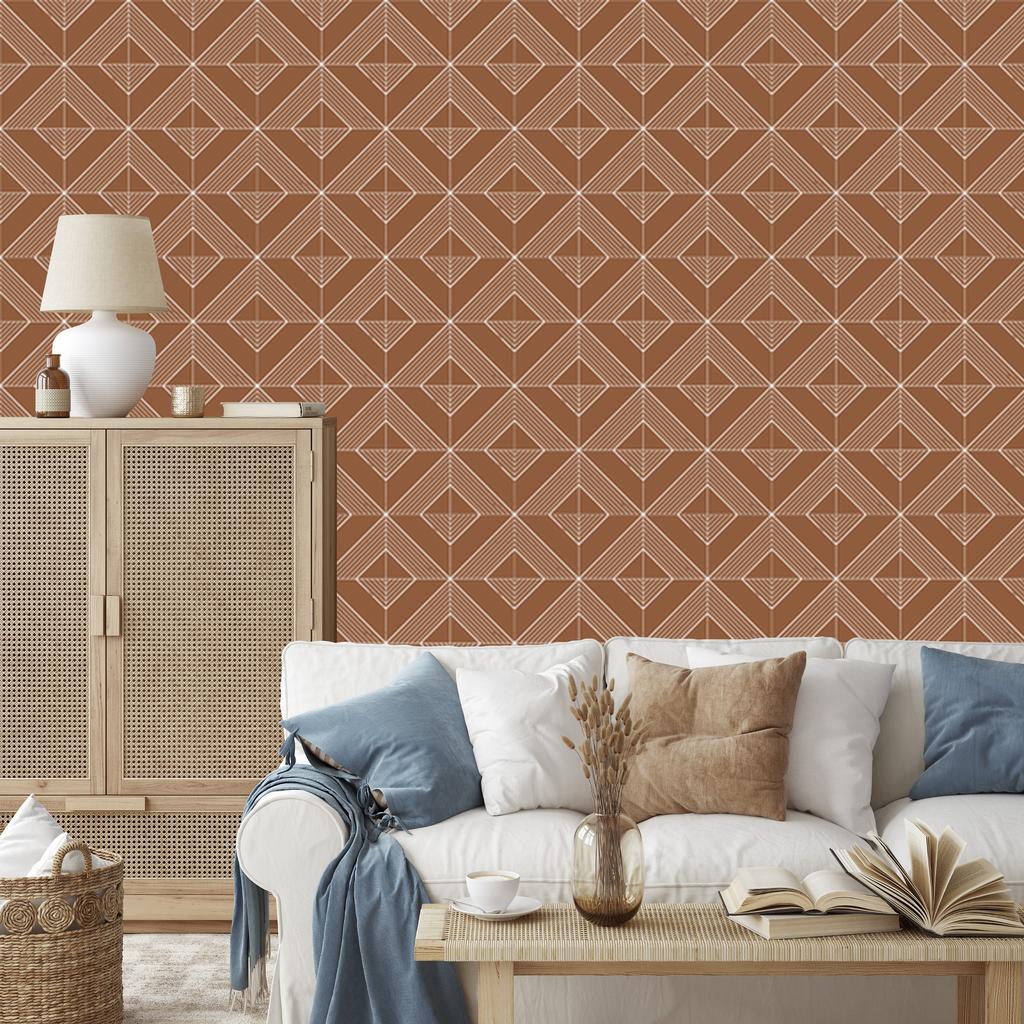 Geometric Diamonds Orange and Beige Wallpaper for Living Room and Bedroom 50x1000