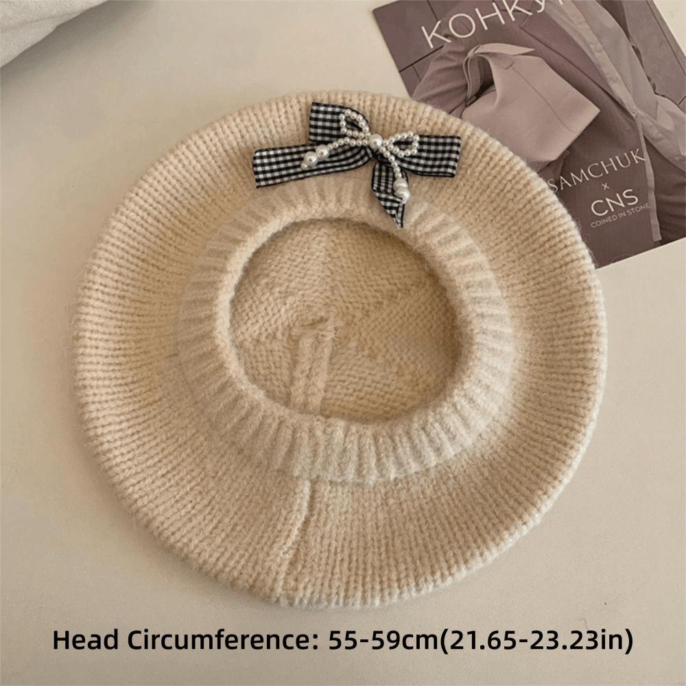 Solid Color Beanie Cap Pearl Plaid Artist Painter Cap Knitted Beret Hat  Autumn and Winter Warmth