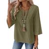 2026 Spring/Summer Bohemian Style Women's Linen Lace Trim V-Neck Three-Quarter Sleeve Casual Blouse