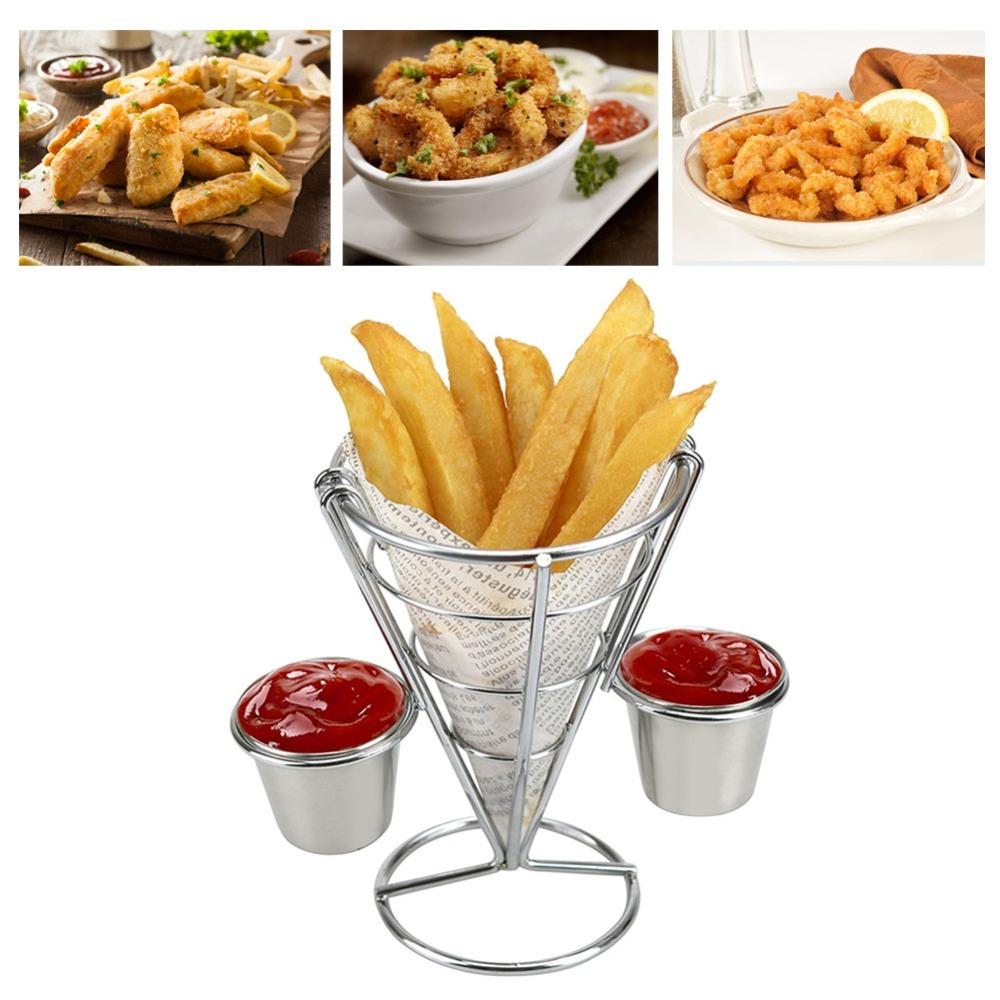 Mit Soßenschale Pommes-Tüte Halter Eisen Pommeskörbe Langlebiger Pommes-Aussteller Buffet Party