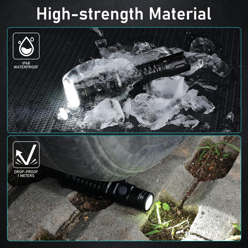 Wurkkos FC12C 1600 High 332 Meter Long Stepless Rechargeable LED Tactical IP68 Constant Ideal for Outdoor Repair and More Flashlight, Lumens, Output,