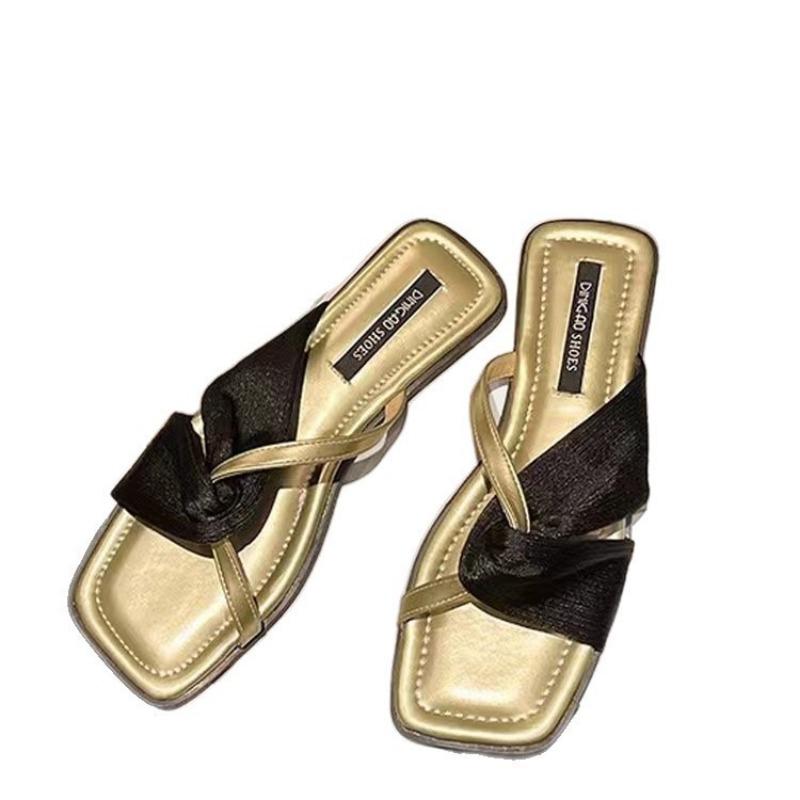 Sandals Half Drag Women's Summer Wear New Versatile Design Flat Bottom Women's Slippers Silver