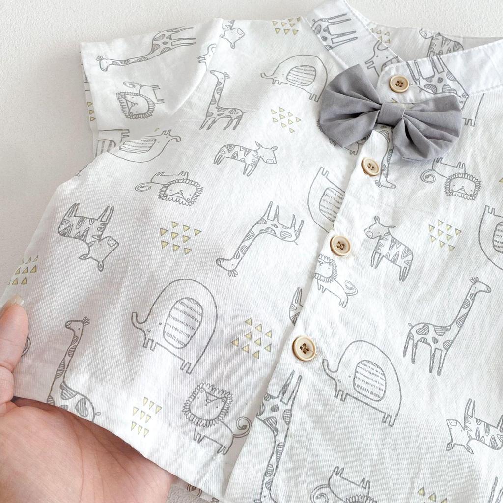 Korean Style Boys' Summer Suit: Formal 0-4 Years Short Sleeve Shirt, Shorts, & Bow Tie for Baby's First Birthday