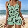 Women's Swimwear Tankini 2 Piece Swimsuit  Flowers Printing  Plant Print Vacation Bathing Suits