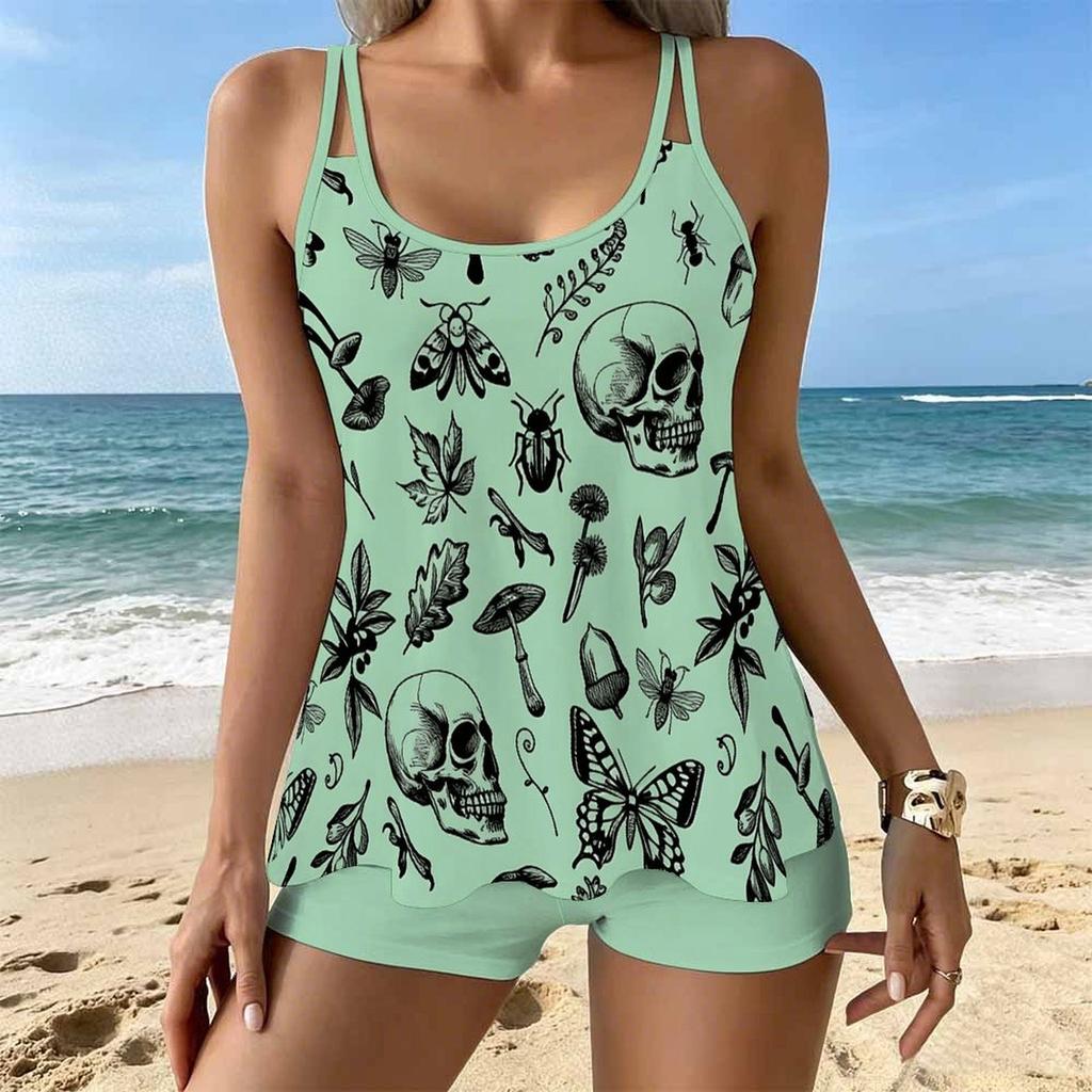Women's Swimwear Tankini 2 Piece Swimsuit  Flowers Printing  Plant Print Vacation Bathing Suits