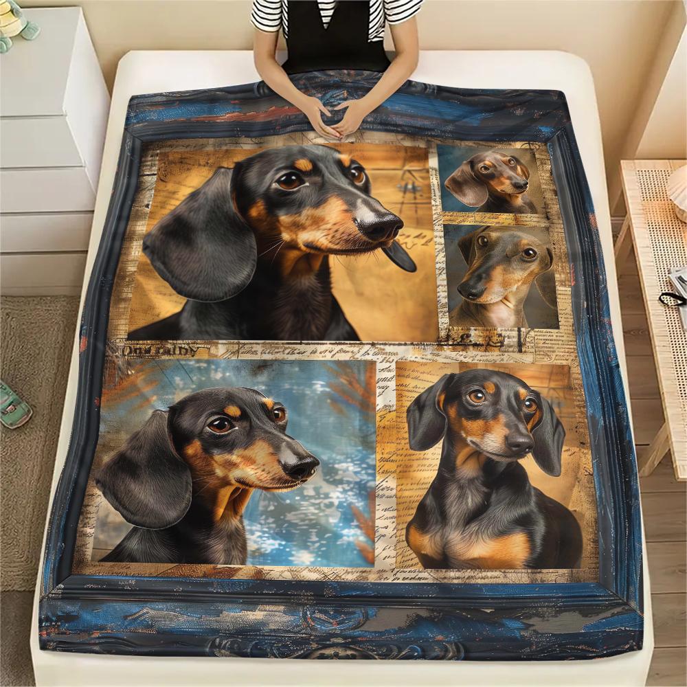 1 Stück Dackel-Puzzle-Print Flanelldecke, Hohe Qualität, Bequem für alle Jahreszeiten, Heimdekoration, Wärme und Komfort, Perfekt für Weihnachtsgeschenke