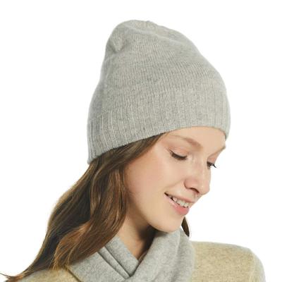EURKEA Chapéu de Dia Feminino de Caxemira Tricotada Sólido Branco, 100% Caxemira, Quente, Cor, Simples, Dia dos Namorados, Presente, KASHIMIA20-H (Cinza claro)