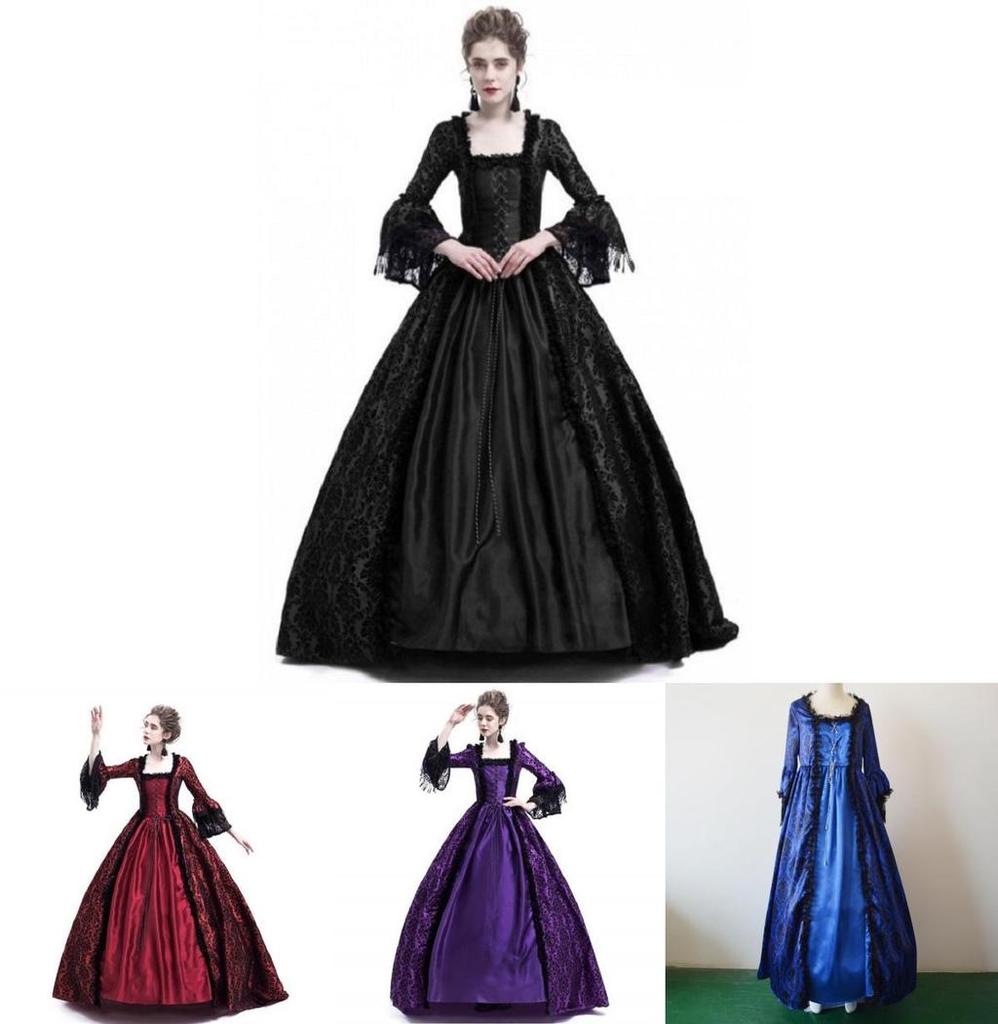 Luxurious Womens Medieval Marie Antoinette Dress With Long Sleeves Victorian Style