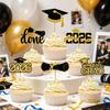 Abschlusskuchen-Topper 2026 Abschlussfeier-Dekorationen Diplomhut Dessert-Spieße Set mit 6 Stück Abschluss-Schilder für die Feier