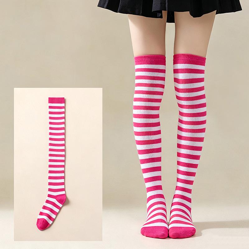 Damen Overknee Socken mit Kreuzstreifen für Halloween, Weihnachten, Karneval, Tanz und Japanische Festivals