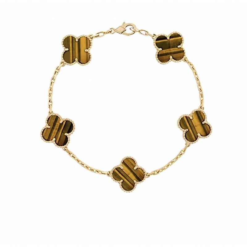 Four-leaf Clover Five-flower Bracelet for Women Rose Gold Lucky Clover Bracelet with White Mother-of-pearl and Red Agate Fashionable Bangle