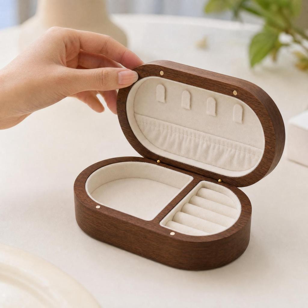 Solid Wood Jewelry Box with Snap Closure Dustproof for Bedroom