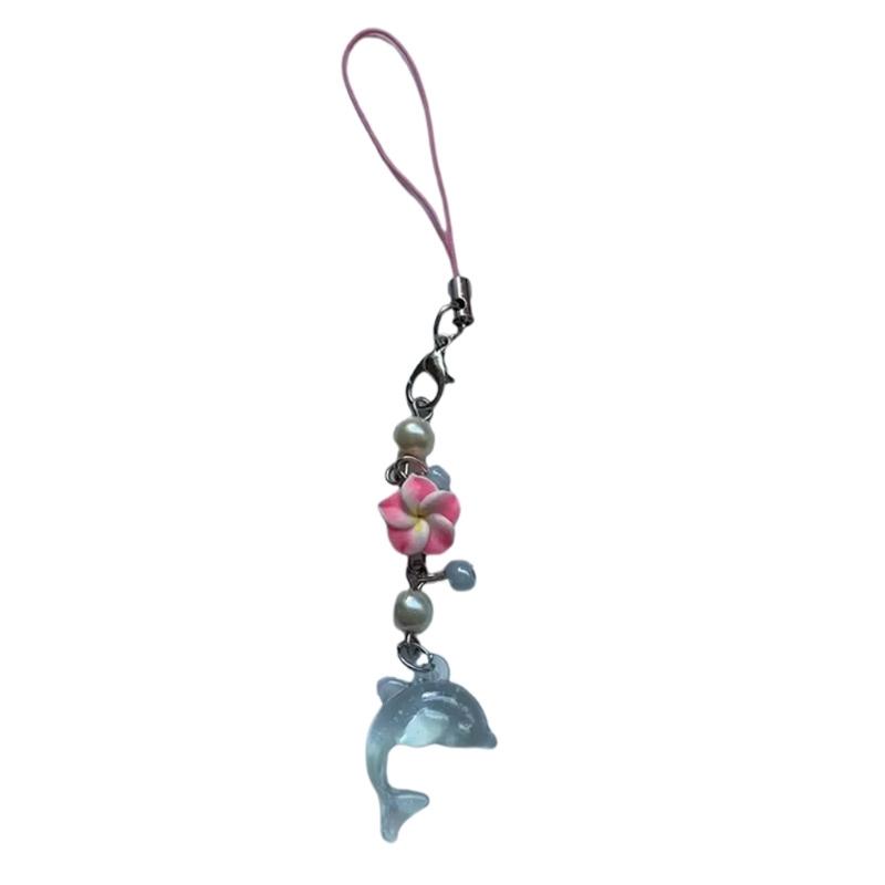 

Whimsical Dolphin Egg Flower Key Ring Handcrafted Beaded Resin Charm Pendant For Backpack Zippers Decoration светло-розовый