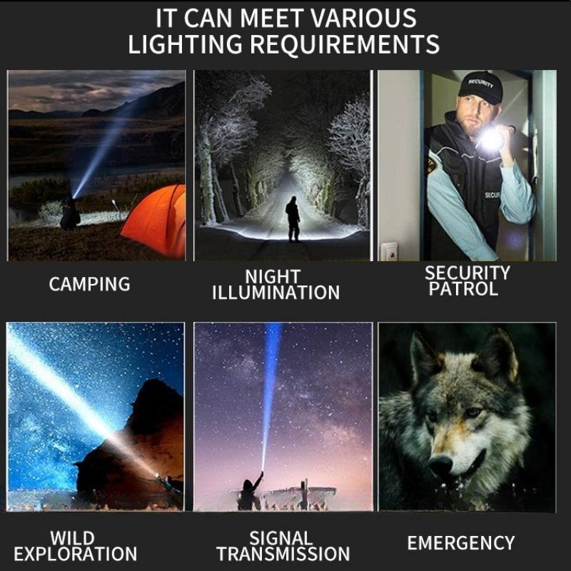 USB Oppladbar Lommelykt COB Sidelys Batteriindikator Teleskopisk Zoom Supersterk for Camping Fotturer Nødlys