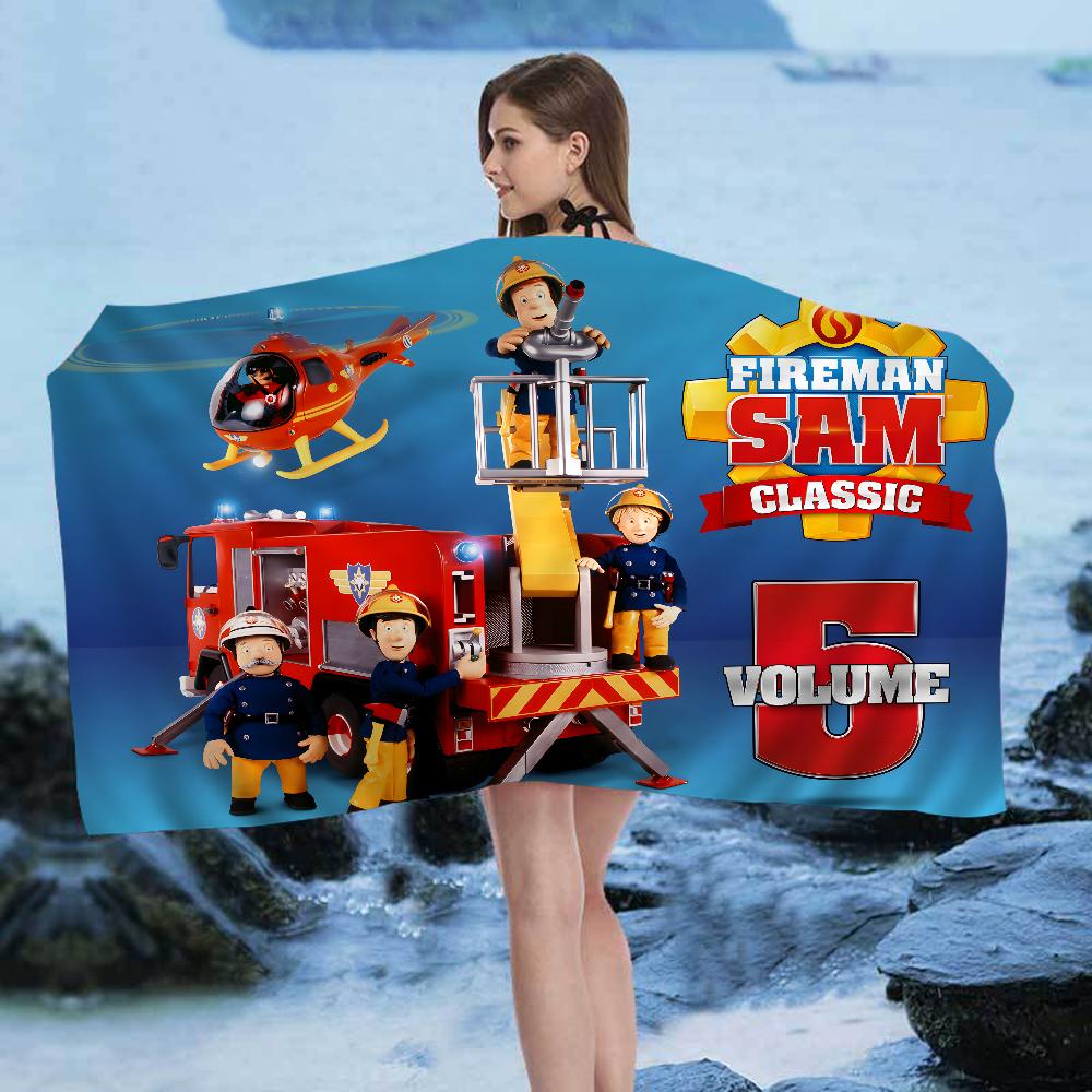 British Animated F-Fireman Sam Beach Towel Summer Kids Large Bath Pool Beach Towel Microfiber Absorbent for Swimming Travel