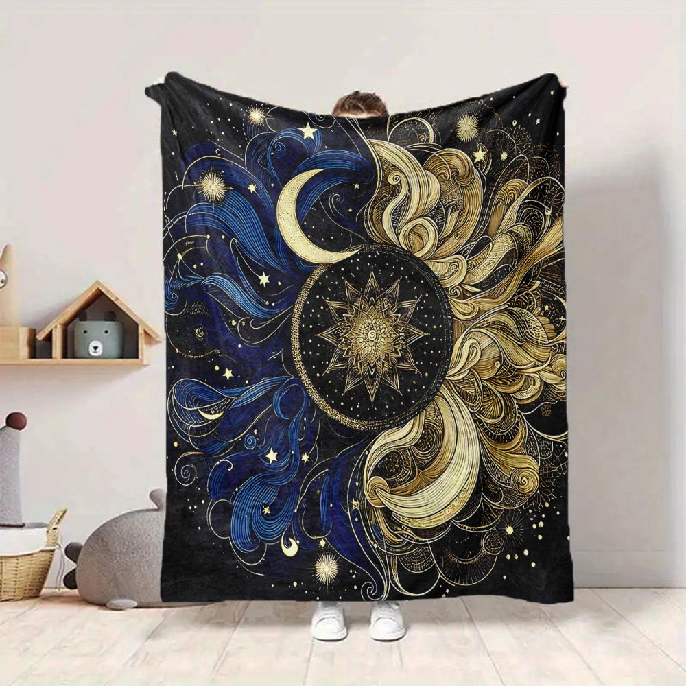 1pc Cosmic Harmony Lightweight Flannel Blanket, Comfortable and Warm Blanket, for Office and Camping Sofa Bed, Livingroom151