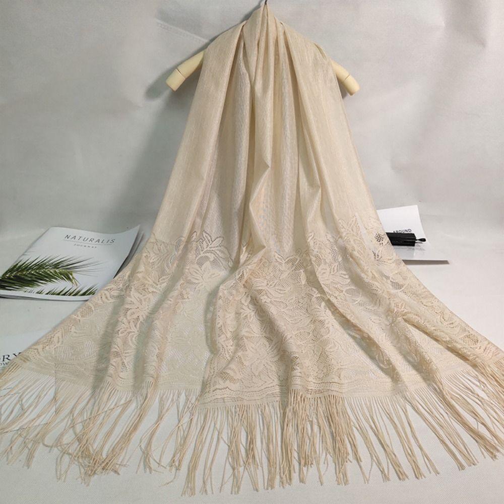 Breathable Silk Scarf Anti-UV Pashmina Summer Tassel Shawls  Women