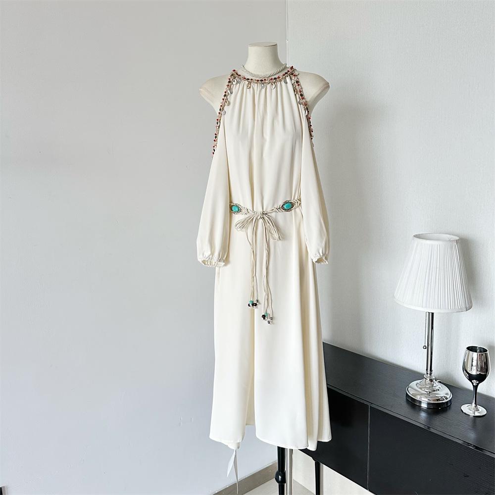 Delighted My Altay Hand-Sewn Light Apricot Bohemian Tea-Length Maxi Dress