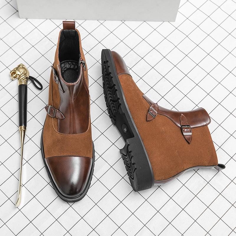 

Men s leather boots fashionable large size new Martin boots trendy men s pointed leather shoes retro locomotive boots 46