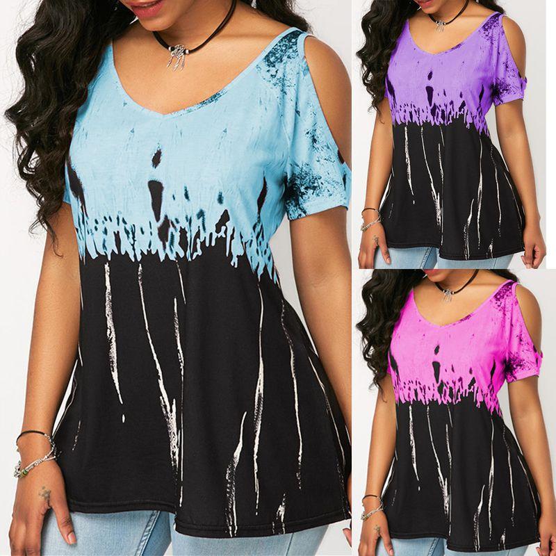 Plus Women Size Tshirt Cold Shoulder Tops Summer Blouse Casual Loose Shirts