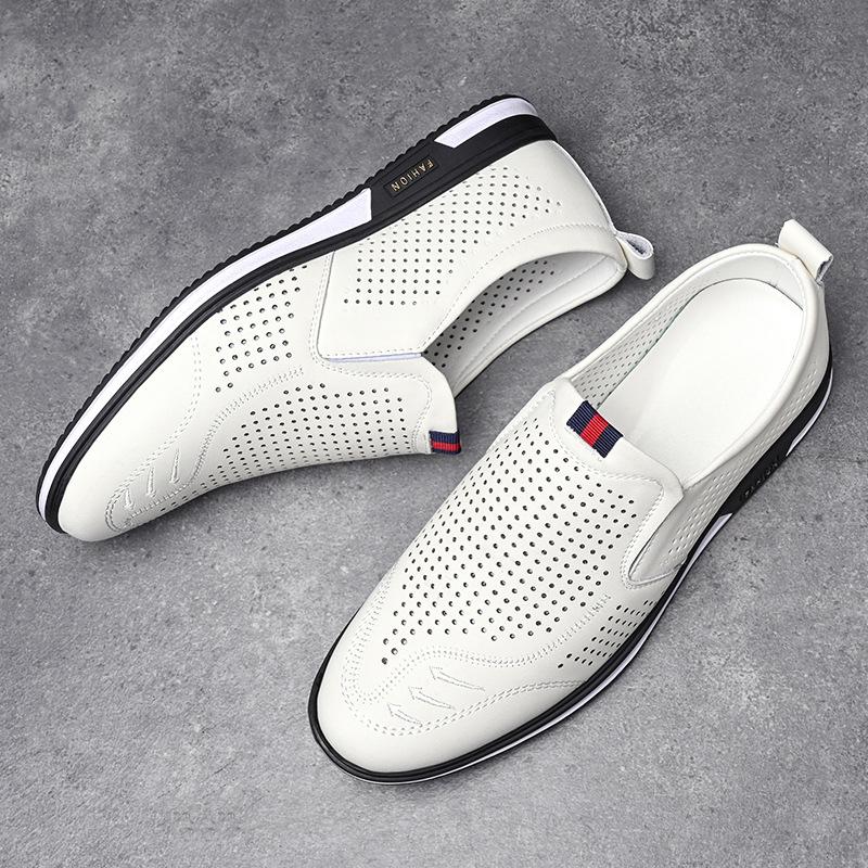 2025 Summer New Men's Leather Breathable Sandals Men's Casual Shoes Hollow Hole Shoes White Sandals 8123-5