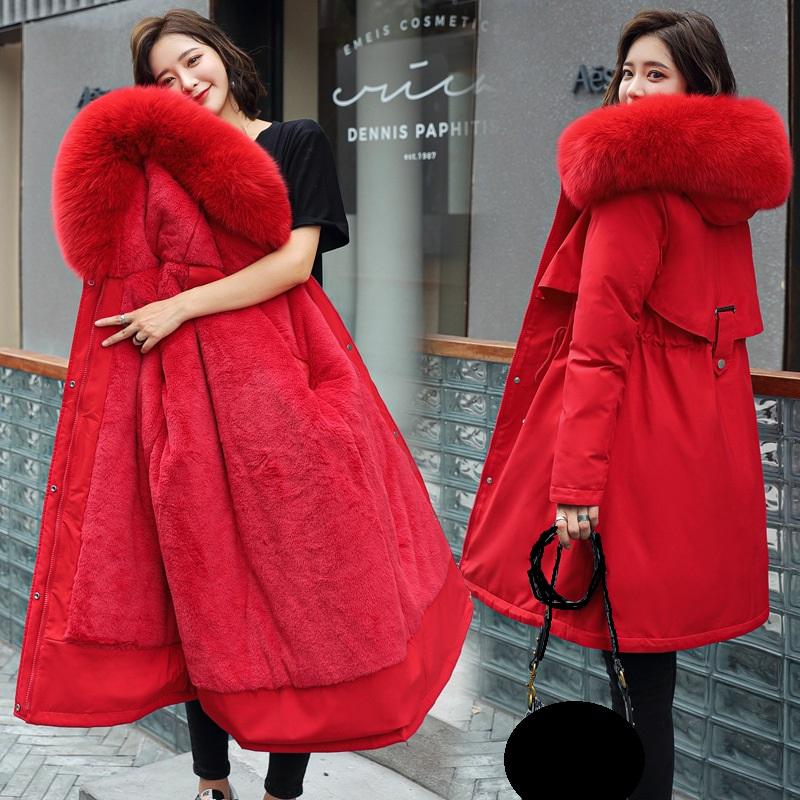 Winter Women Jacket Parka Clothes Loose Long Coat Wool Liner Hooded Jacket Fur Collar Warm Thick Warm Snow Wear Padded Parka