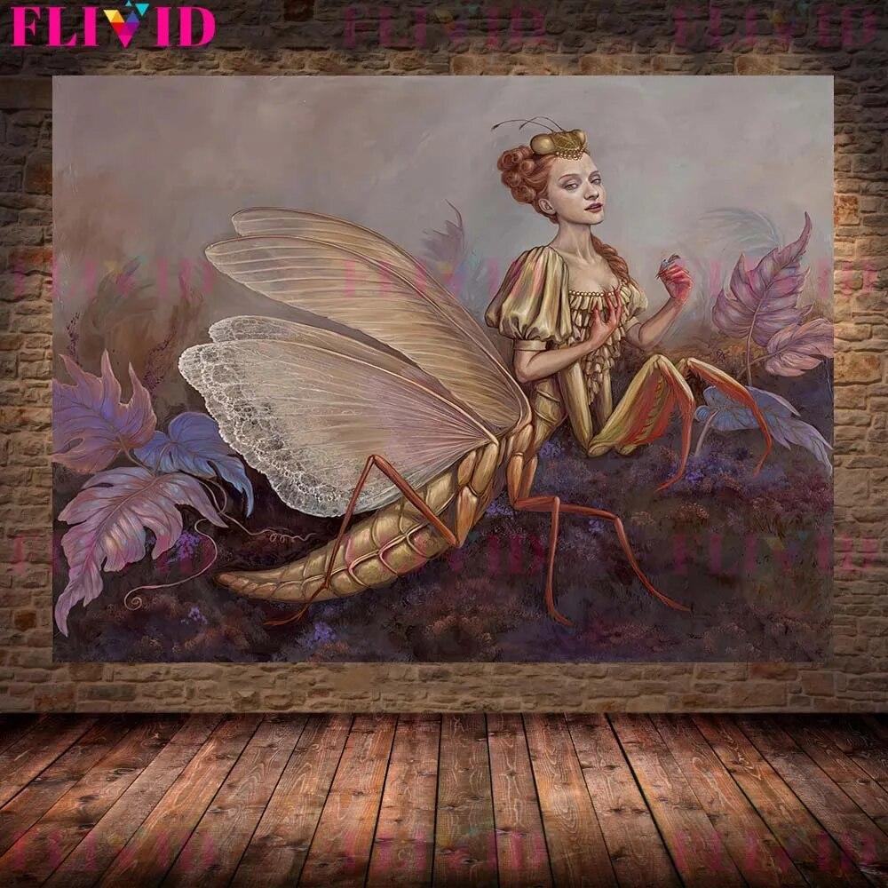 Butterfly Fairy,Mermaid Lady,Chessboard Queen Wall Art Canvas Painting Thorn Witch Surreal Art Poster And Print Home Decoration No Frame