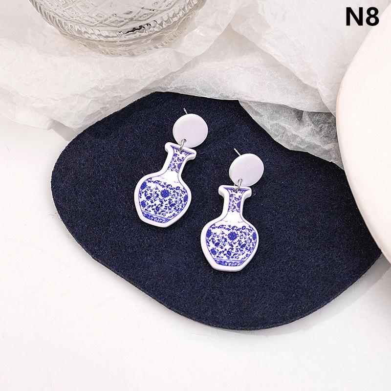 

Винтажные сине-белые фарфоровые серьги в китайском стиле, элегантные геометрические серьги с точечным узором, женские украшения для ушей
