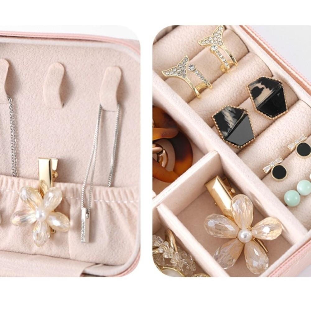 PU Leather Mini Jewelry Storage Zipper Closure Travel Jewelry Box Ring Jewelry Box  Display Box