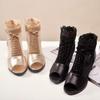 New Chinese Fish Mouth Dancing Shoes Women's Thick Heel Non-slip Quality Mesh Sandals 2026 Summer New Thick Heel Hollow Mesh Boots