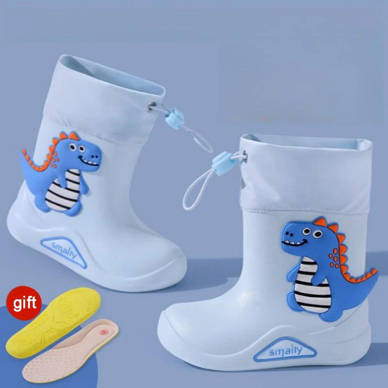 Cizme de ploaie pentru copii Pantof de cauciuc anti-alunecare pentru copii EVA Cizme de ploaie din dinozaur din desene animate în aer liber pentru pantofi impermeabili Cizme de apă