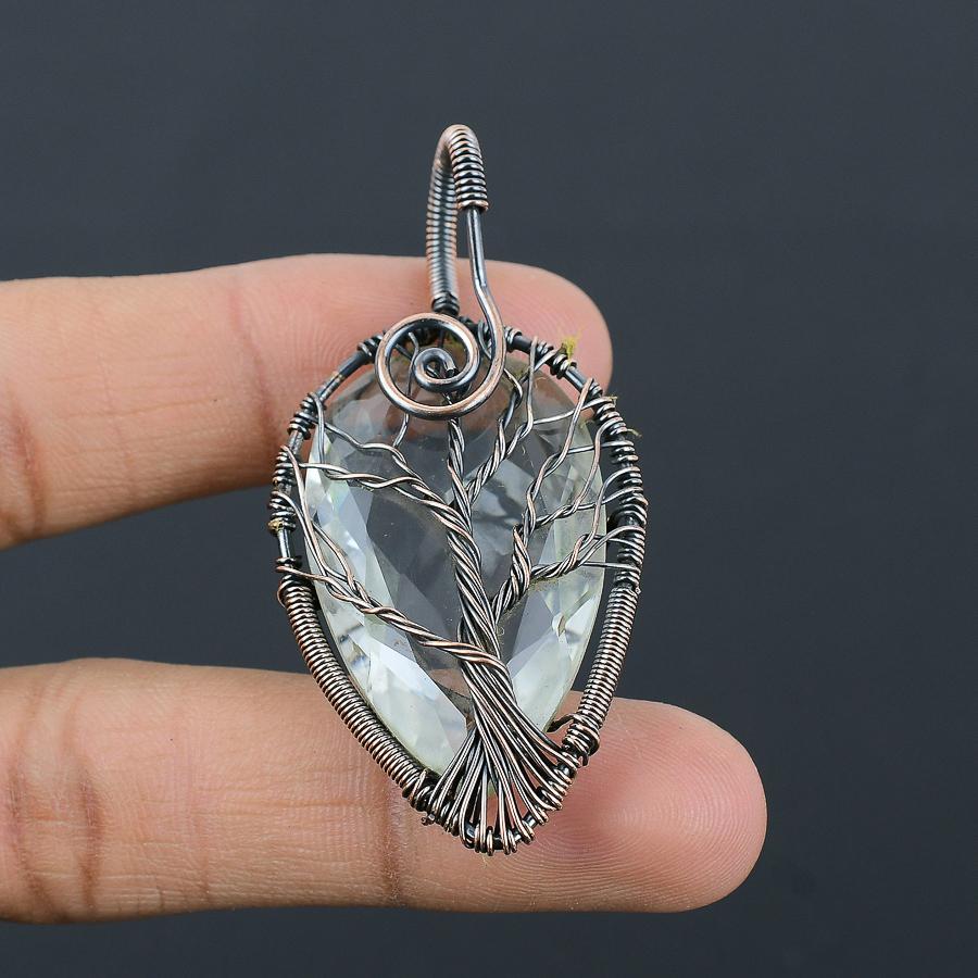 Tree Of Life White Topaz Copper Wire Wrap Jewelry Pendant 2.40" L5Q92