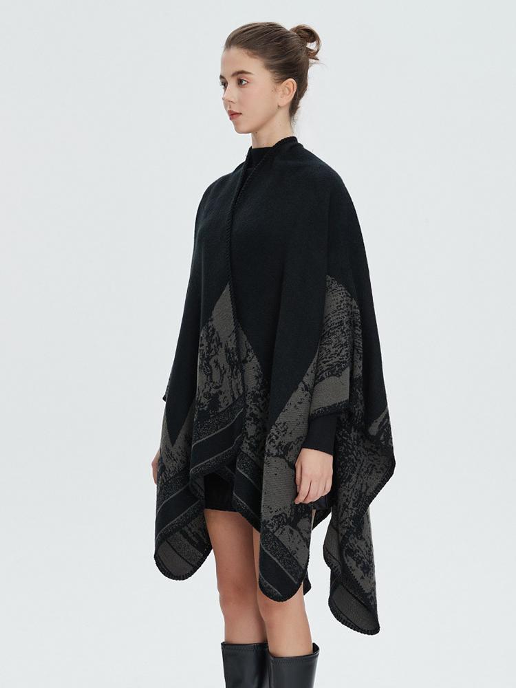 Black Print Cloak Winter Women Scarf Layers Poncho Elegant Lady Party Wrap Shawl Casual Warm Scarve Capa Para Mujer Pashmina New