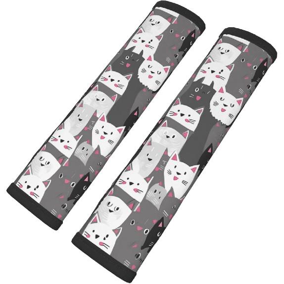 

Black White Checkered Print Seatbelt Pads Fits Cars Trucks SUV Sedans Air Permeability Car Seatbelt Strap Cover, Racing Pattern Auto Interior Cute Cat Kitten