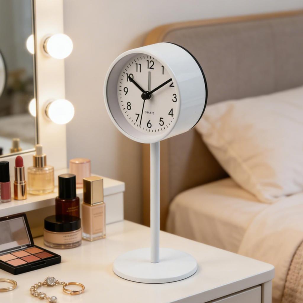 SUOKOMR Table Clock, Alarm Clock, Desk Clock, Metal, Easy To Read, Nordic Style, Stylish, Simple, Continuous Second Hand, Silent Alarm, Battery Operat