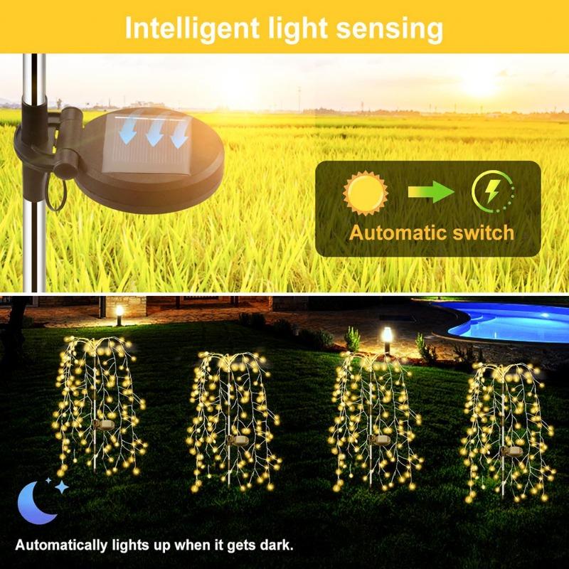 Solar Powered 200/120LED Willow Tree Fireworks Lamp 8 Modes Outdoor Garden Lights Multicolour/warm Decorative String Light