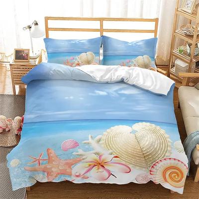 Summer Beach Duvet Cover Hawaiian Vacation Style Seashell Starfish Bedding Set Microfiber Tropical Landscape Queen Quilt Cover