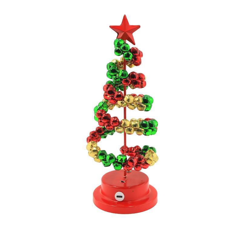 Christmas Tree LED Light Rechargeable 28.5cm Jingle Bells Iron Spiral Tabletop Decor Xmas Desktop Ornament Home Holiday Gift