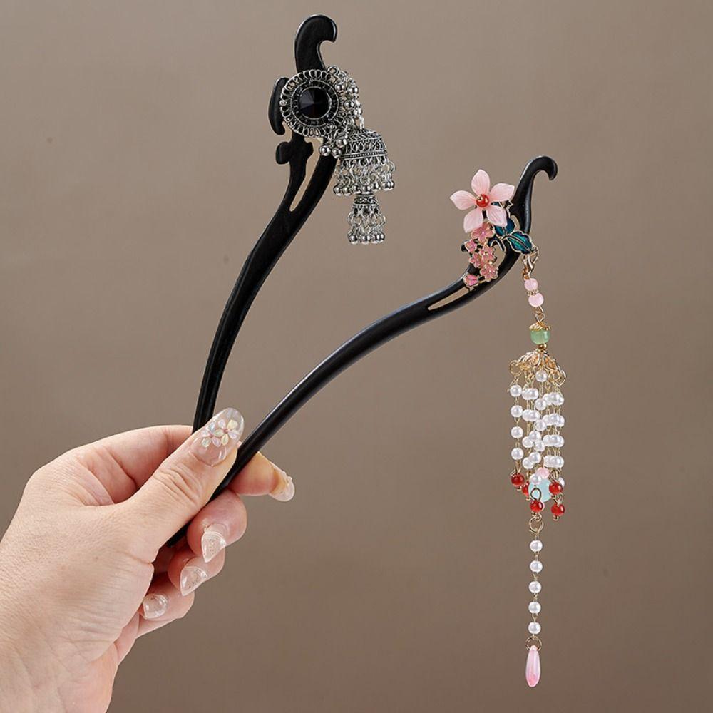 Tassel Chinese Style Hairpin Wood Hanfu Headwear Classical Sandalwood Hair Stick Girls
