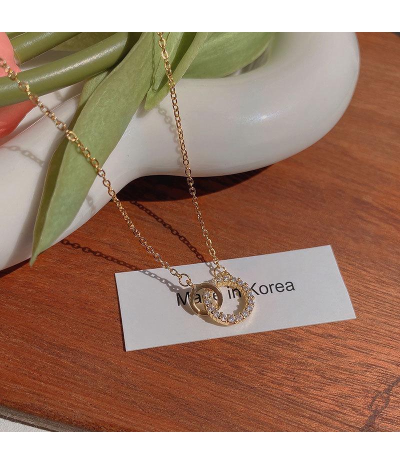 1 Pcs Geometric Titanium Steel Necklace with Rhinestone Double Rings Clavicle Chain Gift Women's Girls' Elegant Accessories