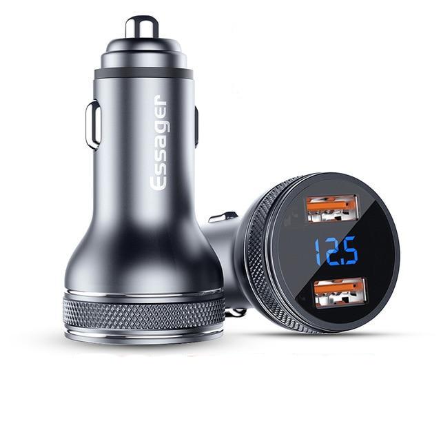 

Автомобильное зарядное устройство Essager Mini USB Quick Charge 3,0, зарядное устройство для быстрой зарядки для iPhone 14, 13, Xiaomi Auto Type C, QC PD 3,0, зарядное устройство для телефона Dual USB Gray