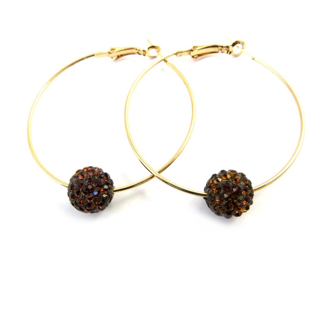 Les Trésors De Lily [M1869] - Brown Rhinestone 'Sissi' Hoop Earrings Ø 5 Cm