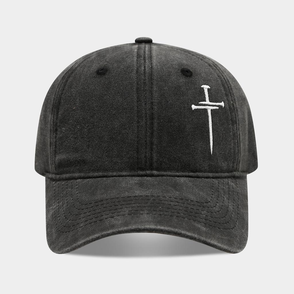 Cross Nail Baseball Cap for Men and Women's Fun Adjustable Soft Top Washed Old Cotton Hat Fashionable Personalized Cap
